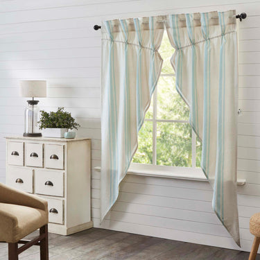 Grain Sack Aqua Prairie Long Panel Set of 2 84x36x18 VHC Brands - The Fox Decor
